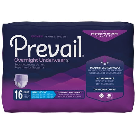 PREVAIL Disposable Underwear Female Large, Overnight, PK 16 PWX-513